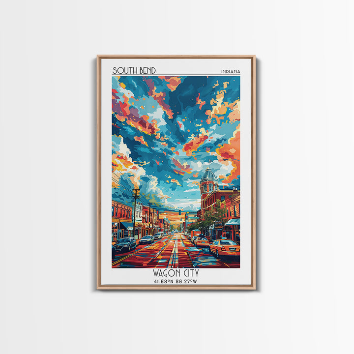 South Bend Travel Poster, Framed Canvas Print, Travel Wall Art, City Wall Art, City Art Print, City Travel Poster, Colorful Wall Art