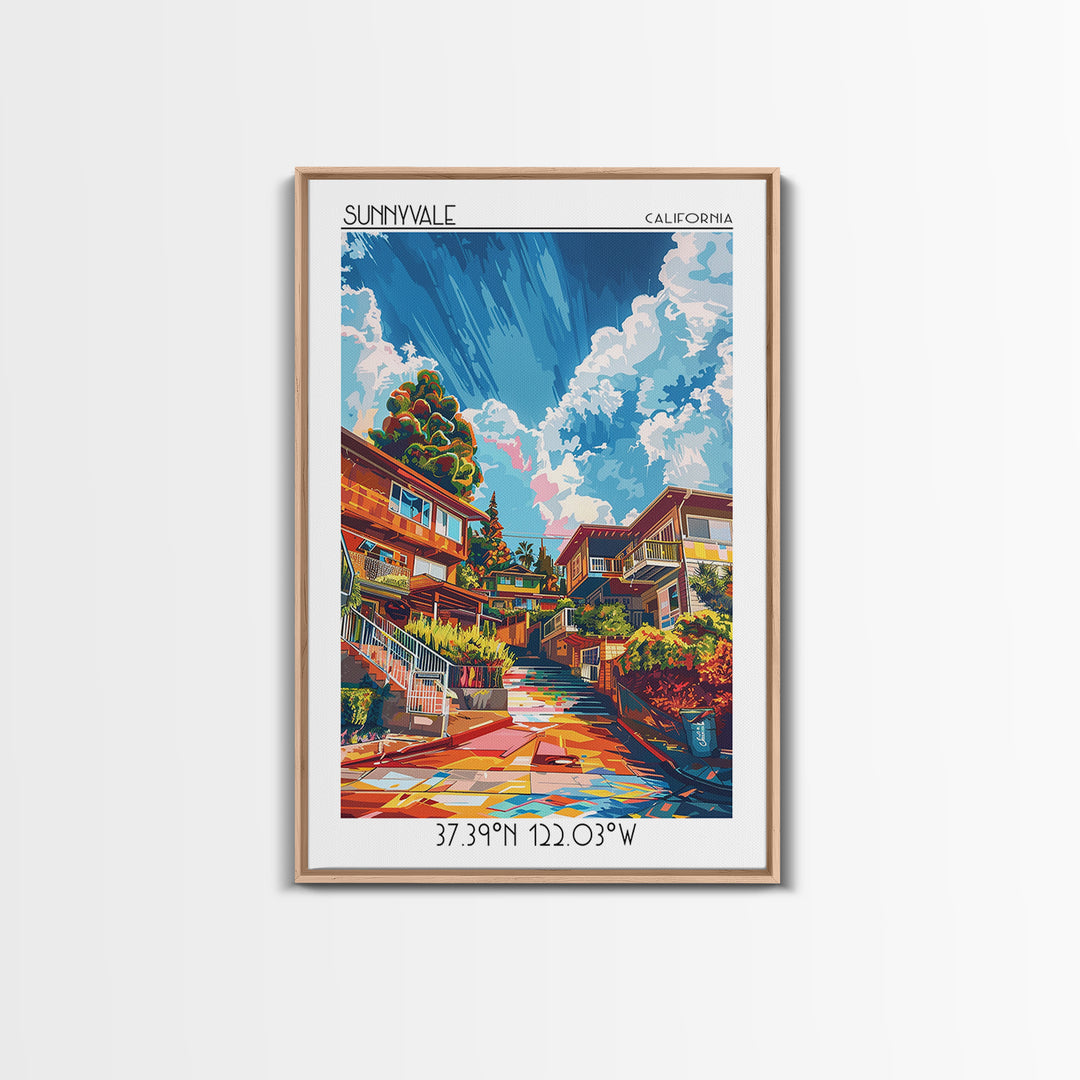 Sunnyvale Travel Poster, Canvas Print, City Art Print, Travel Wall Art, Mid Century Wall Art, Retro Travel Poster, City Illustration