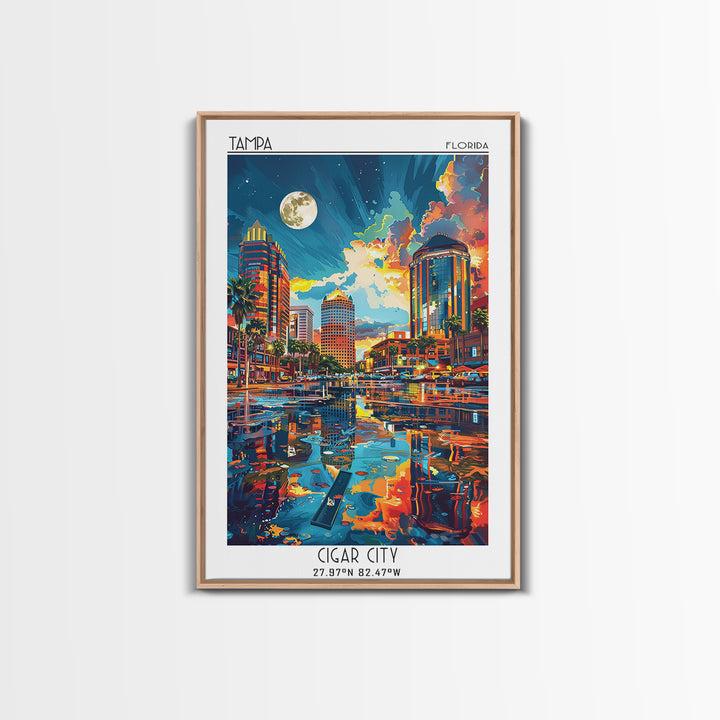 Tampa Travel Poster, Framed Canvas Print, Retro Travel Poster, City Wall Art, City Illustration, Vintage City Poster, Fine Art Print