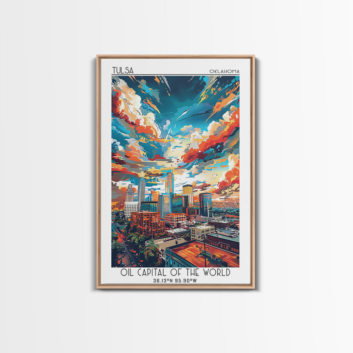 Tulsa Travel Poster, Framed Canvas Print, City Art Print, Travel Wall Art, Living Room Wall Art, Travel Art Print, Colorful Wall Art