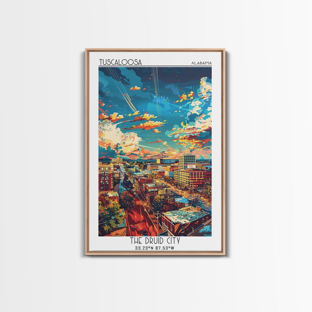 Tuscaloosa Travel Poster, Framed Canvas Print, Travel Wall Art, City Wall Art, Mid Century Wall Art, Home Office Decor, Travel Decor