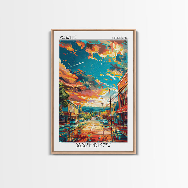 Vacaville Travel Poster, Framed Canvas Print, Retro Travel Poster, City Wall Art, Landscape Art, Travel Art Print, Home Office Decor