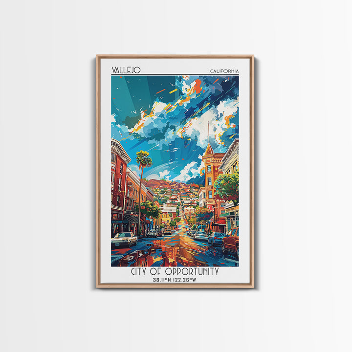 Vallejo Travel Poster, Framed Canvas Print, Retro Wall Art, Travel Print, Home Office Decor, Living Room Wall Art, Minimalist Poster