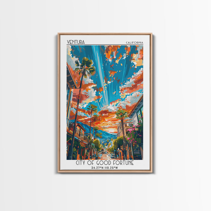 Ventura Travel Poster, Framed Canvas Print, Travel Wall Art, City Wall Art, Vintage Travel Print, Retro Travel Print, City Art Print