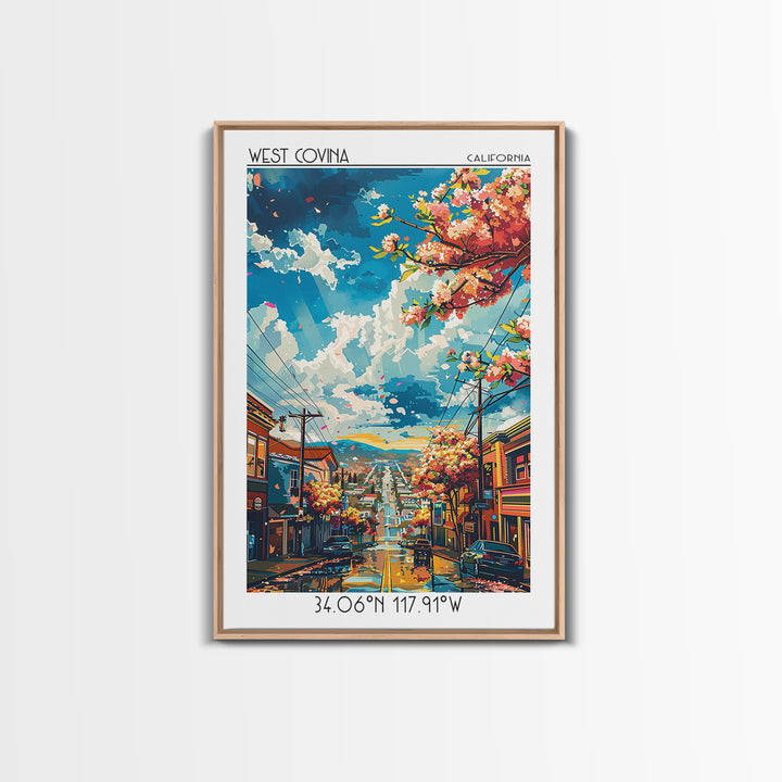 West Covina Travel Poster, Framed Canvas Print, Retro Travel Poster, City Wall Art, Modern Wall Decor, Minimalist Poster, Poster Art