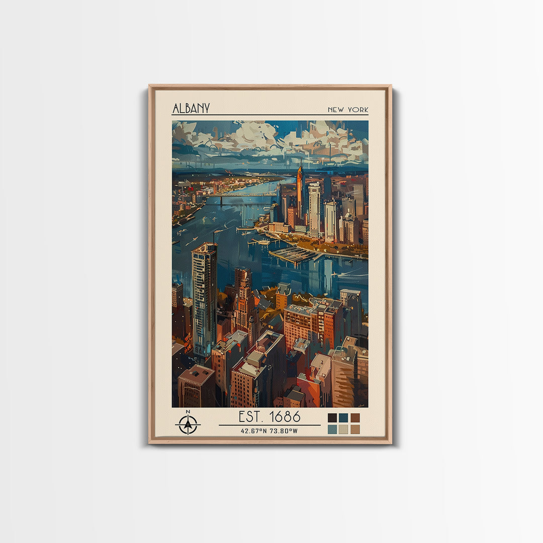 Albany Travel Poster, Framed Canvas Print, City Travel Poster, Travel Wall Art, Home Office Decor, Modern Wall Decor, Retro Wall Art