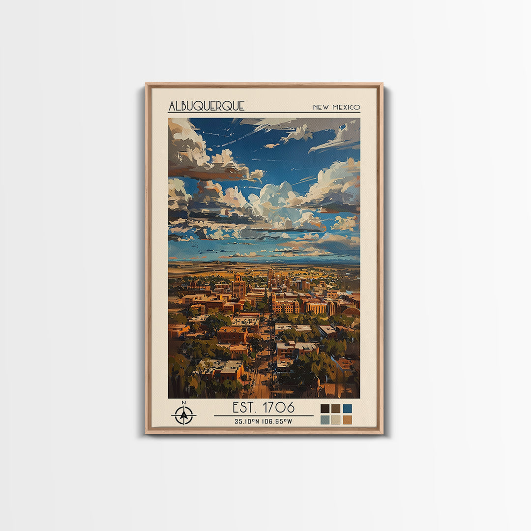 Albuquerque Travel Poster, Framed Canvas Print, City Art Print, Travel Wall Art, Vintage Poster, Gallery Wall Set, Minimalist Poster