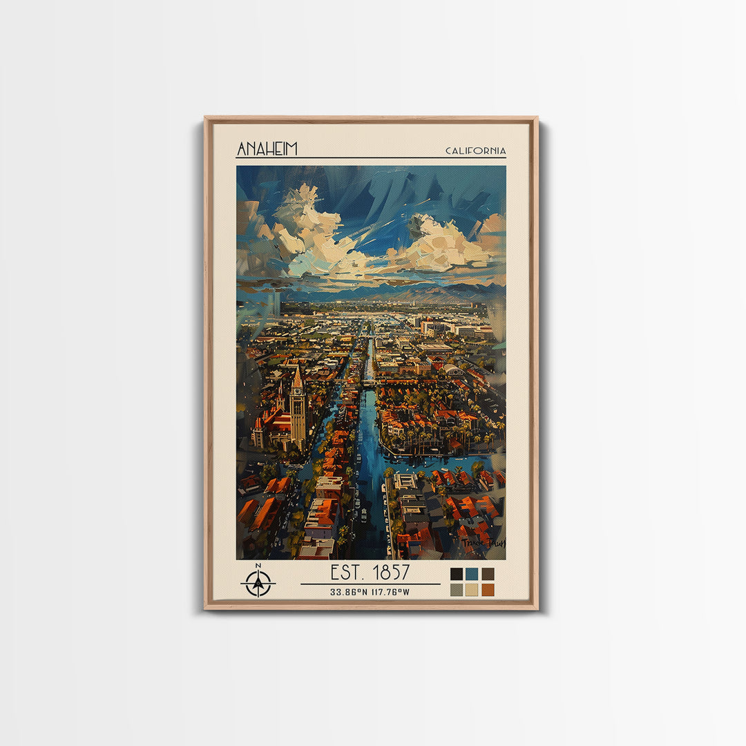 Anaheim Travel Poster, Framed Canvas Print, City Art Print, Travel Wall Art, Fine Art Print, Colorful Wall Art, Watercolor Cityscape