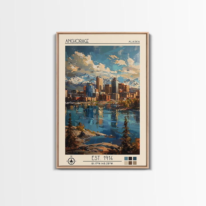 Anchorage Travel Poster, Framed Canvas Print, Travel Prints, Landscape Art, Fine Art Print, City Travel Poster, Living Room Wall Art