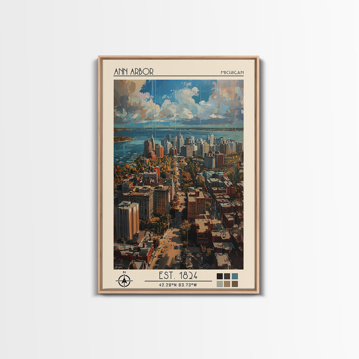 Ann Arbor Travel Poster, Framed Canvas Print, Travel Art Print, Modern Wall Decor, City Wall Art, Minimalist Poster, Travel Wall Art