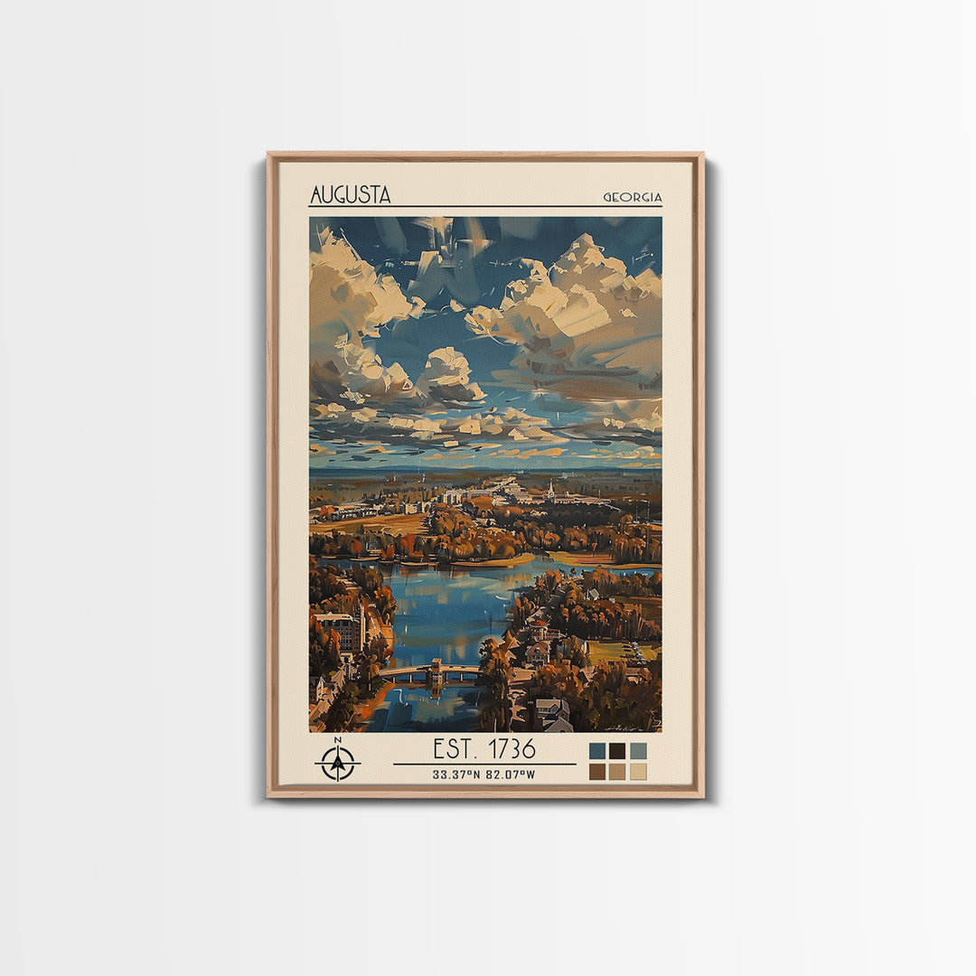 Augusta Travel Poster, Framed Canvas Print, City Travel Poster, Travel Wall Decor, Art Print, Retro Wall Art, Travel Decor, Wall Art