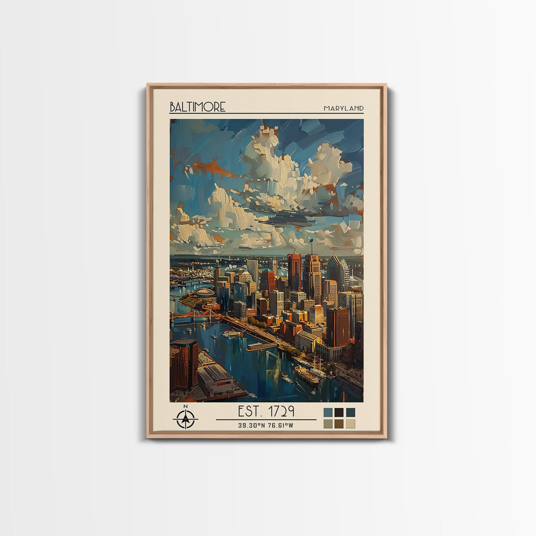 Baltimore Travel Poster, Framed Canvas Print, City Travel Poster, Travel Wall Art, Retro Wall Art, Modern Wall Decor, Fine Art Print