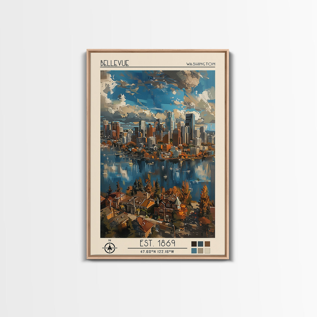 Bellevue Travel Poster, Framed Canvas Print, Travel Wall Decor, Minimalist Poster, Modern Wall Decor, Travel Print, Gallery Wall Set