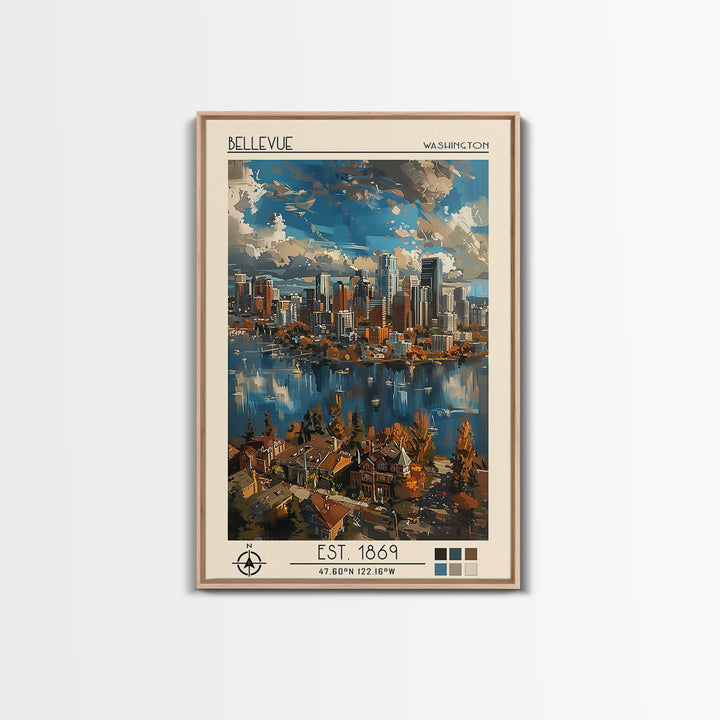 Bellevue Travel Poster, Framed Canvas Print, Travel Wall Decor, Minimalist Poster, Modern Wall Decor, Travel Print, Gallery Wall Set