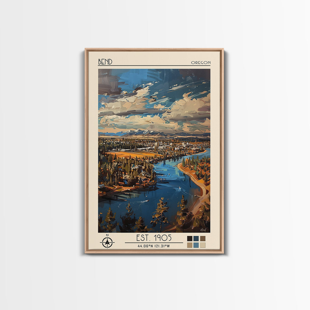 Bend Travel Poster, Framed Canvas Print, City Art Print, Travel Wall Art, Travel Art Print, Wall Art, Fine Art Print, Travel Posters