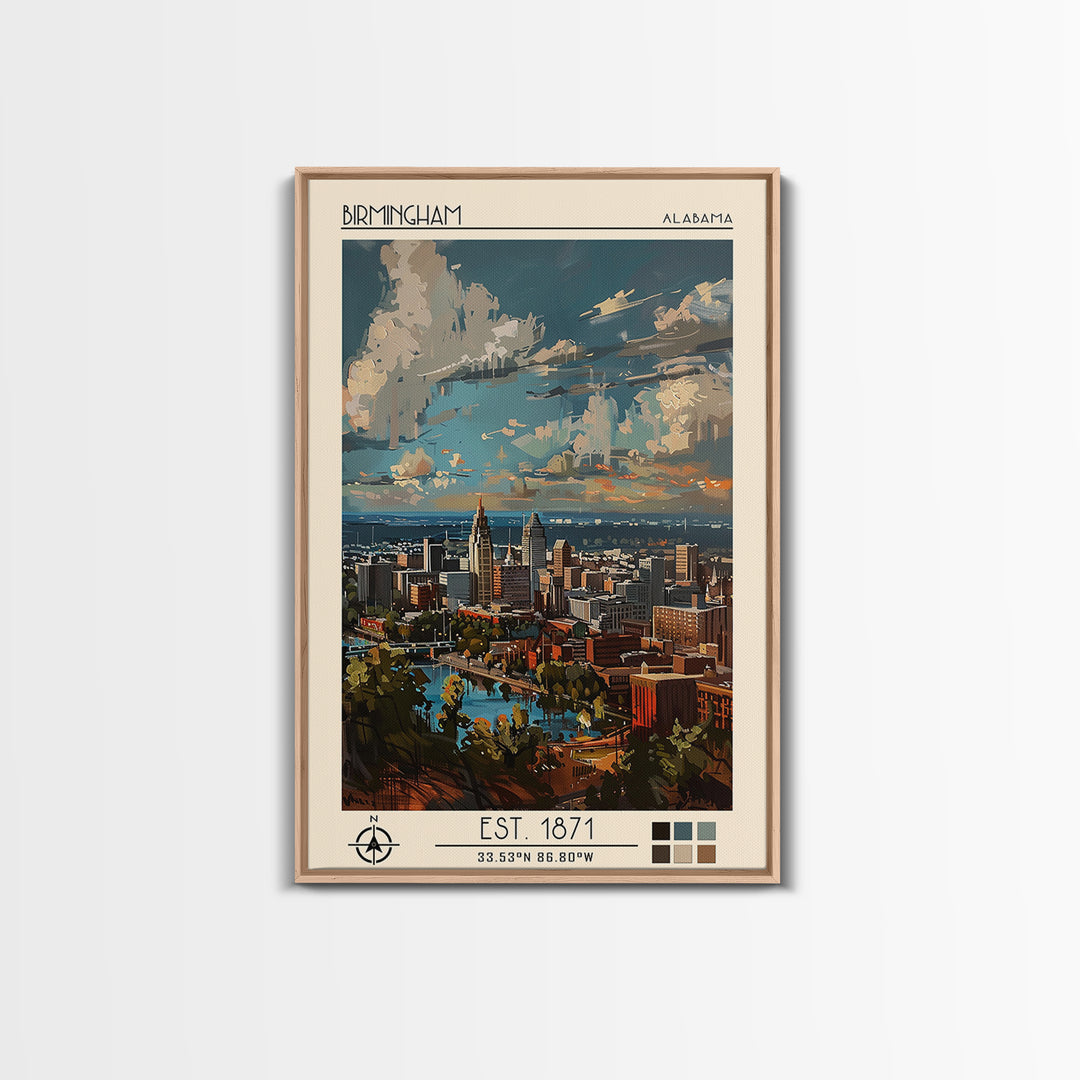 Birmingham Travel Poster, Framed Canvas Print, Travel Wall Art, City Wall Art, Modern Wall Decor, Wanderlust Gift, Travel Wall Decor