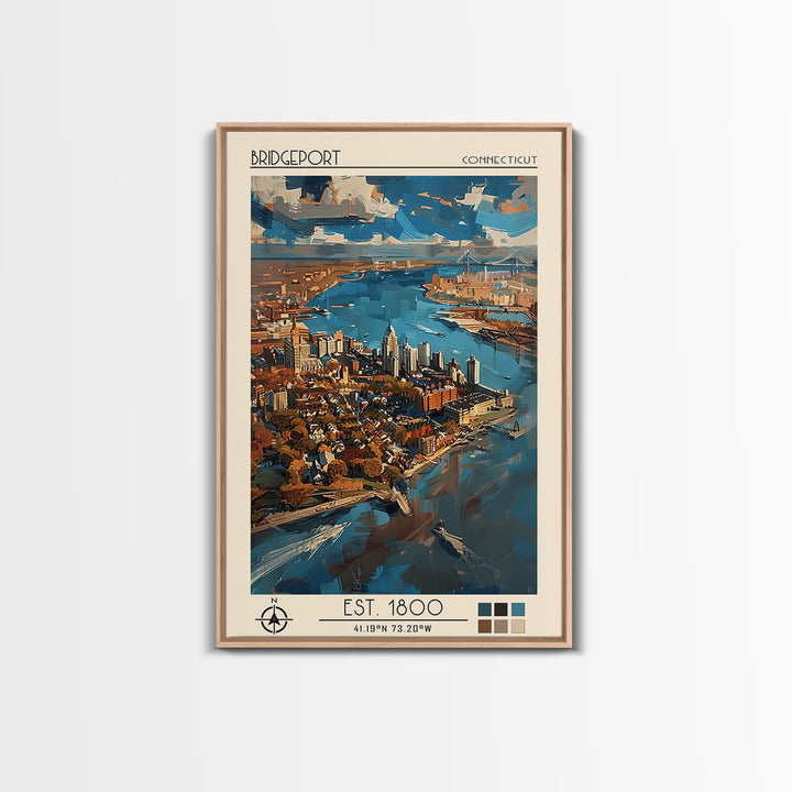 Bridgeport Travel Poster, Canvas Print, Retro Travel Poster, City Wall Art, Travel Wall Art, Colorful Wall Art, Watercolor Cityscape