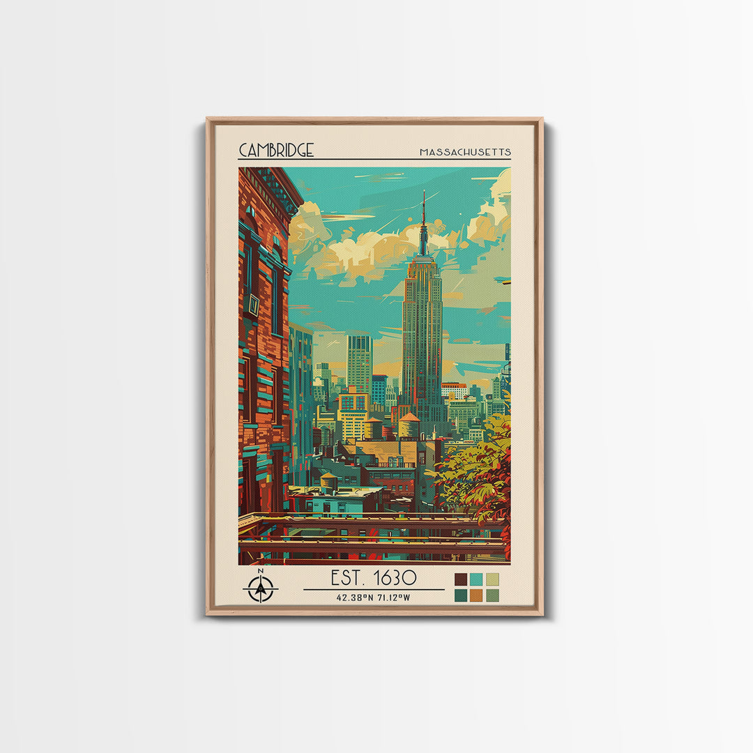 Cambridge Travel Poster, Framed Canvas Print, Retro Travel Poster, City Wall Art, Fine Art Print, Travel Print, Wall Art, Home Decor