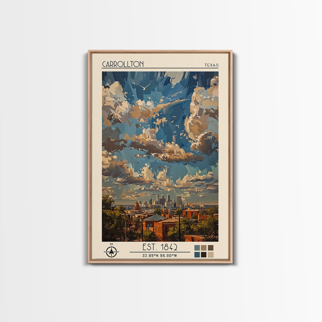 Carrollton Travel Poster, Framed Canvas Print, Travel Prints, Landscape Art, Vintage City Poster, Vintage Travel Print, Poster Print
