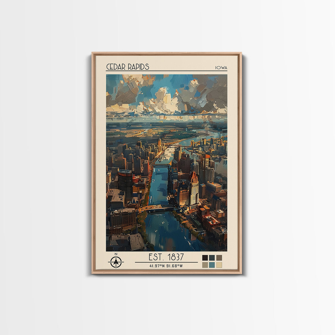 Cedar Rapids Travel Poster, Canvas Print, Travel Prints, Landscape Art, Travel Wall Decor, Living Room Wall Art, Retro Travel Poster