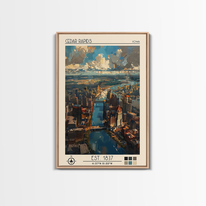 Cedar Rapids Travel Poster, Canvas Print, Travel Prints, Landscape Art, Travel Wall Decor, Living Room Wall Art, Retro Travel Poster