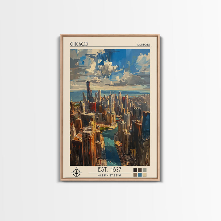 Chicago Travel Poster, Framed Canvas Print, City Art Print, Travel Wall Art, Poster Art, Travel Print, Travel Decor, Wanderlust Gift