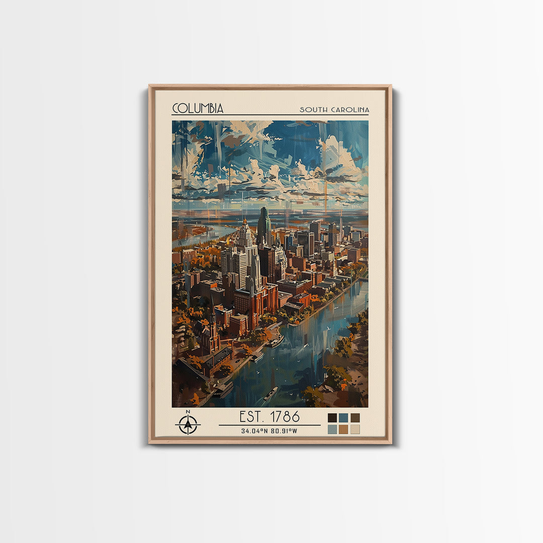 Columbia Travel Poster, Canvas Print, Travel Wall Art, City Wall Art, Poster Art, Travel Art Print, City Illustration, Travel Prints