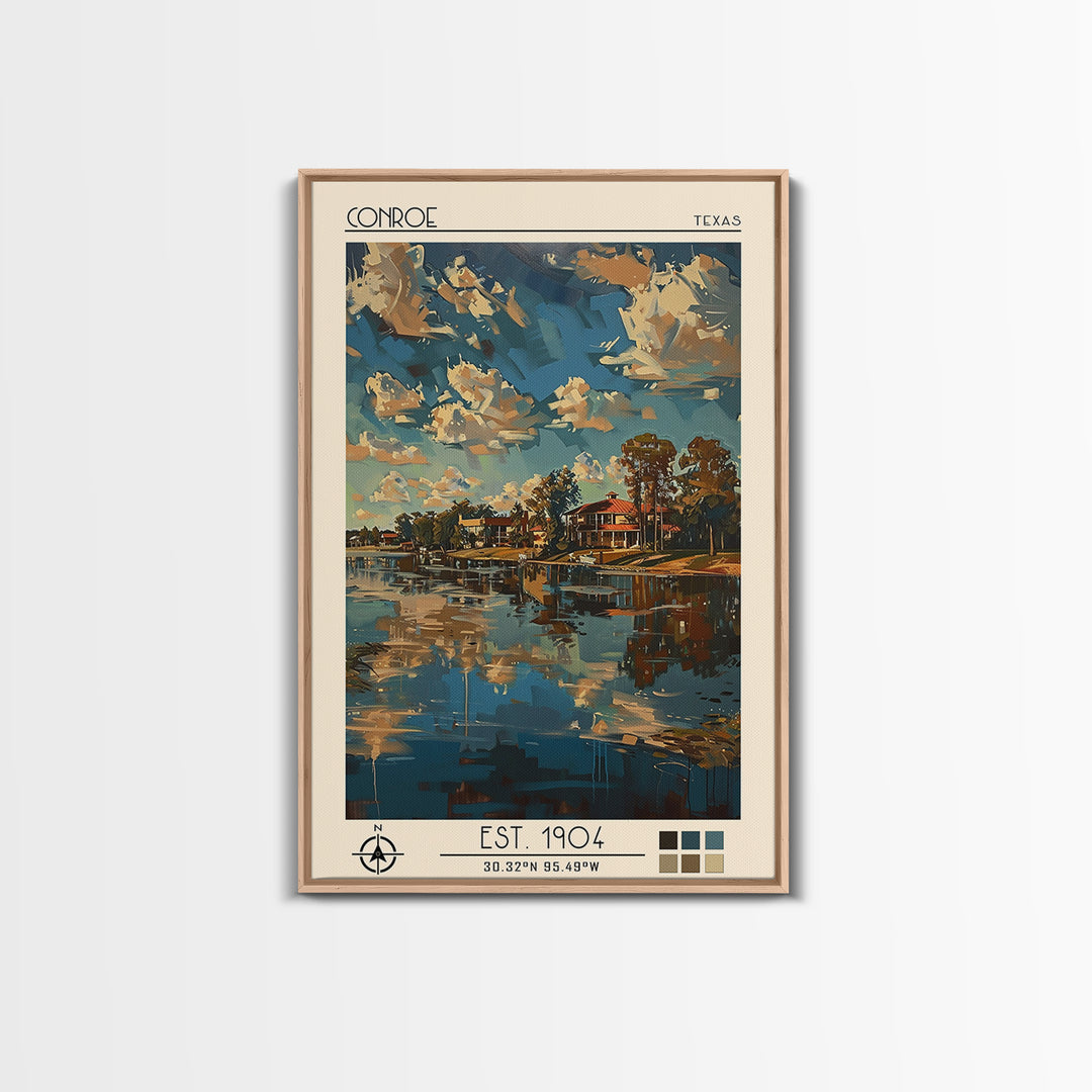 Conroe Travel Poster, Canvas Print, Retro Wall Art, Travel Print, Mid Century Wall Art, Vintage Travel, Poster Art, Travel Art Print