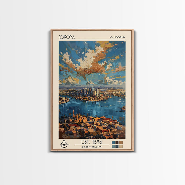 Corona Travel Poster, Framed Canvas Print, Travel Prints, Landscape Art, Fine Art Print, Art Print, Mid Century Wall Art, Poster Art