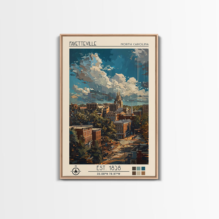 Fayetteville Travel Poster, Framed Canvas Print, Travel Wall Art, City Wall Art, Vintage Posters, Retro Wall Art, Vintage Travel Art