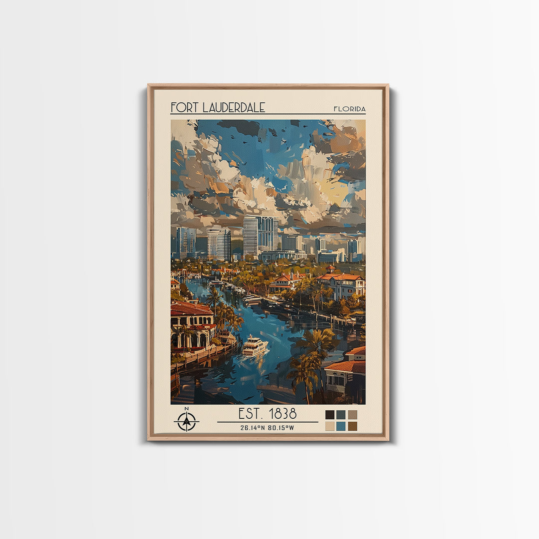 Fort Lauderdale Travel Poster, Canvas Print, City Art Print, Travel Wall Art, Living Room Wall Art, Minimalist Poster, Landscape Art