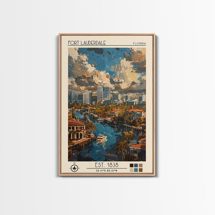 Fort Lauderdale Travel Poster, Canvas Print, City Art Print, Travel Wall Art, Living Room Wall Art, Minimalist Poster, Landscape Art