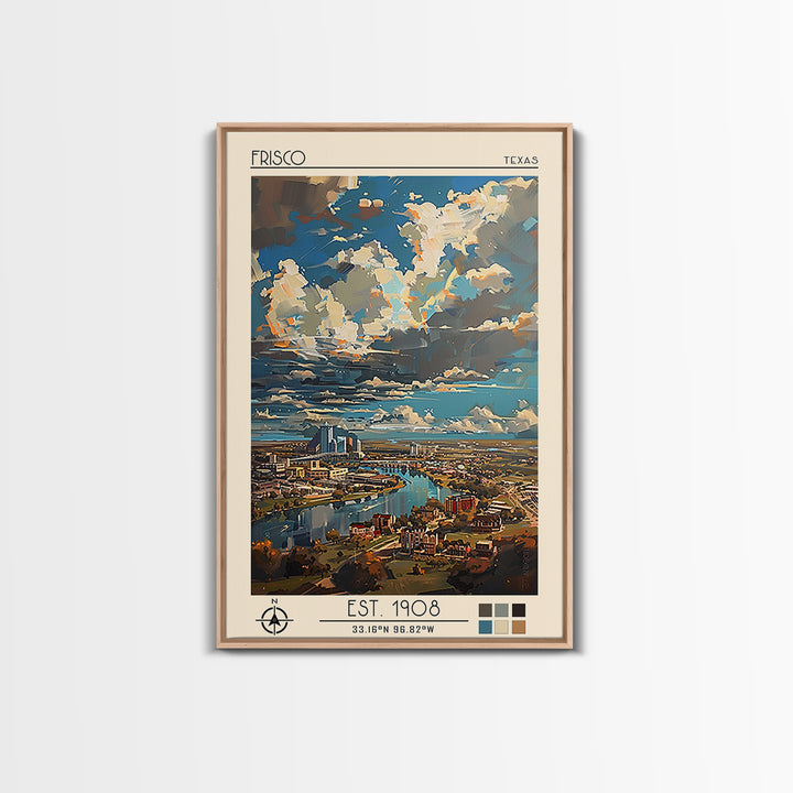 Frisco Travel Poster, Framed Canvas Print, City Travel Poster, Vintage City Poster, Landscape Art, Vintage Travel Art, City Wall Art
