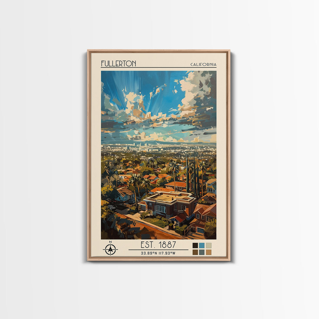 Fullerton Travel Poster, Framed Canvas Print, City Travel Poster, Travel Wall Art, Home Office Decor, Travel Prints, Wanderlust Gift