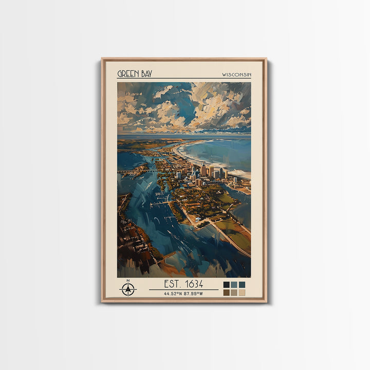 Green Bay Travel Poster, Framed Canvas Print, City Travel Poster, Travel Wall Decor, Travel Prints, Retro Travel Print, Poster Print