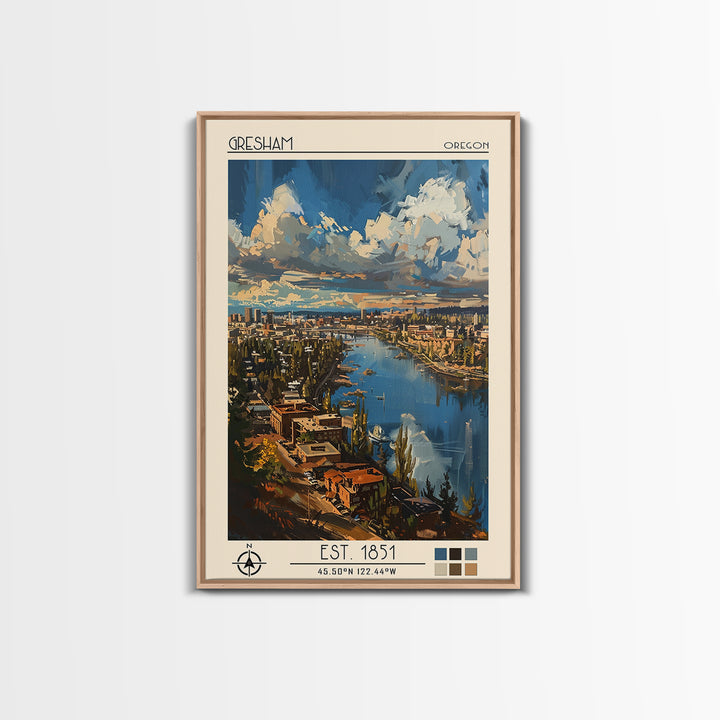 Gresham Travel Poster, Framed Canvas Print, Retro Wall Art, Travel Print, Travel Wall Decor, Retro Travel Poster, City Travel Poster