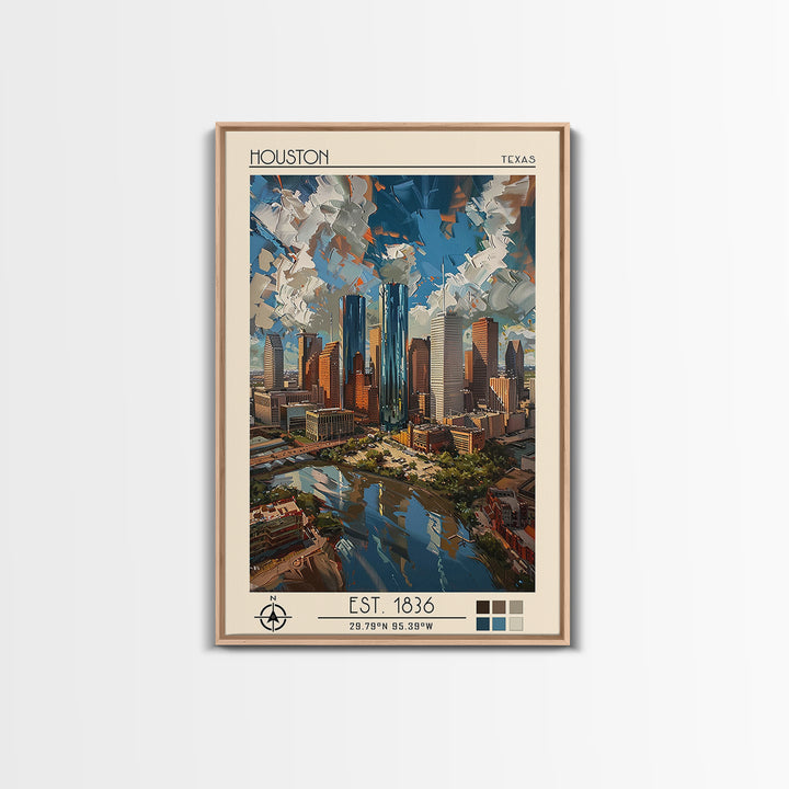 Houston Travel Poster, Framed Canvas Print, Poster Print, Travel Wall Art, Art Print, Travel Decor, Poster Art, Living Room Wall Art