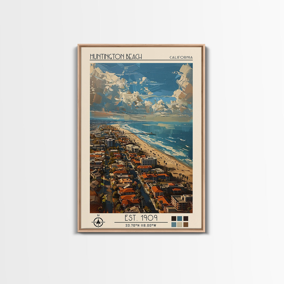 Huntington Beach Travel Poster, Canvas Print, City Art Print, Travel Wall Art, Vintage Poster, Vintage City Poster, Travel Art Print