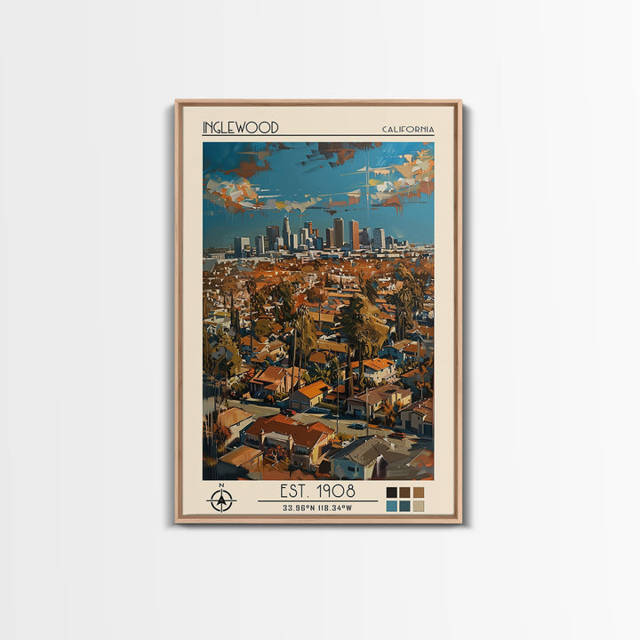 Inglewood Travel Poster, Framed Canvas Print, Poster Print, Travel Wall Art, Modern Wall Decor, Retro Travel Print, Travel Art Print