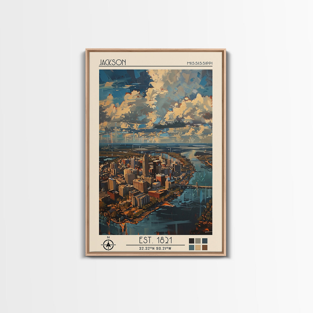 Jackson Travel Poster, Framed Canvas Print, City Travel Poster, Travel Wall Art, Retro Travel Print, Colorful Wall Art, Travel Print