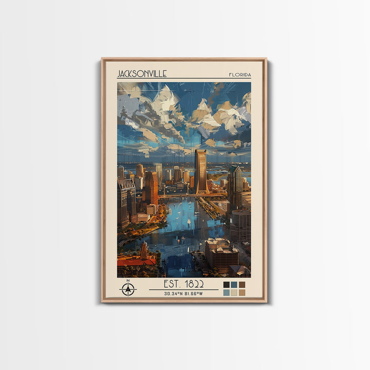 Jacksonville Travel Poster, Framed Canvas Print, Travel Prints, Landscape Art, Vintage Poster, Travel Art Print, Retro Travel Poster
