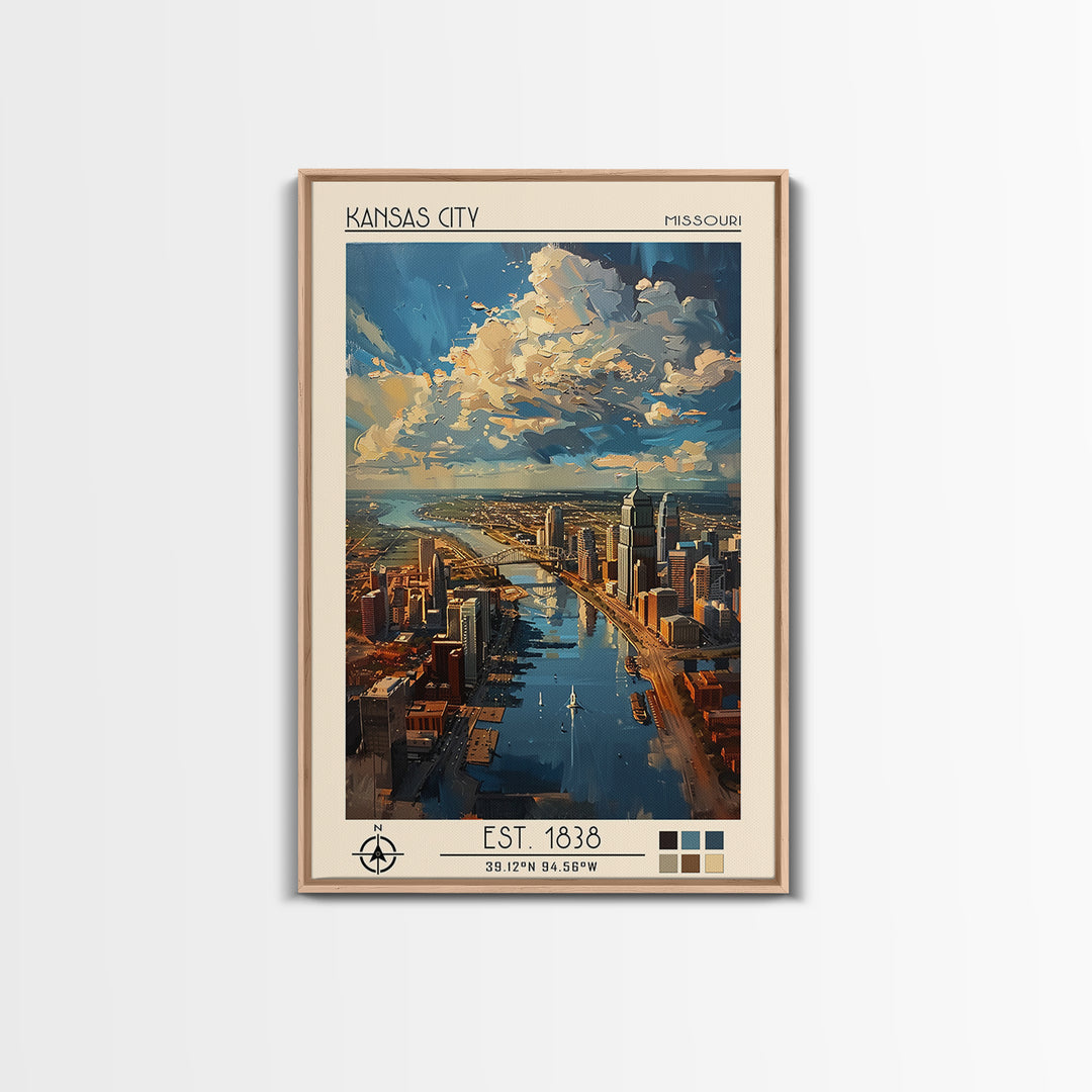 Kansas City Travel Poster, Framed Canvas Print, Poster Print, Travel Wall Art, Travel Decor, Living Room Wall Art, Home Office Decor