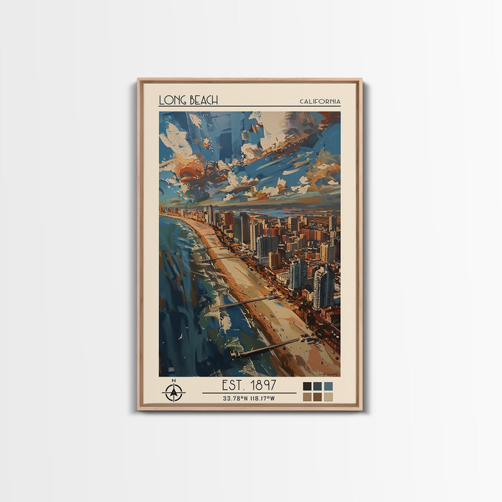 Long Beach Travel Poster, Framed Canvas Print, City Art Print, Travel Wall Art, City Travel Poster, Retro Travel Print, Poster Print