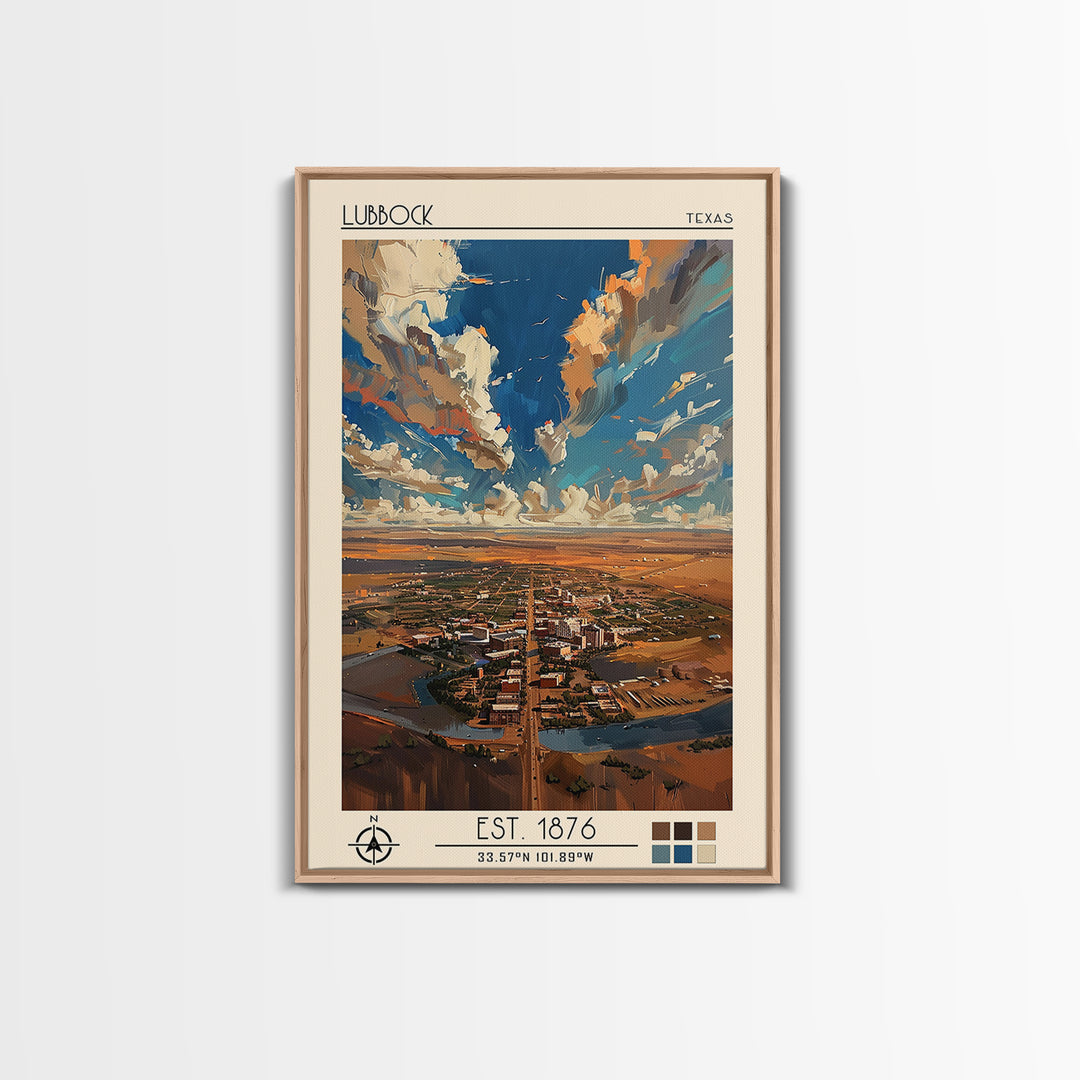 Lubbock Travel Poster, Canvas Print, Vintage Travel Print, City Wall Art, Mid Century Wall Art, Travel Wall Art, Retro Travel Poster