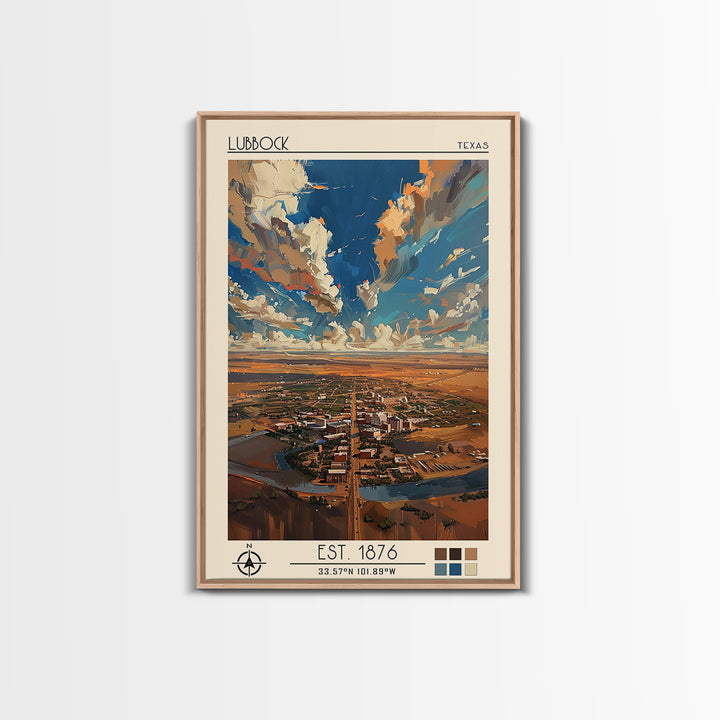 Lubbock Travel Poster, Canvas Print, Vintage Travel Print, City Wall Art, Mid Century Wall Art, Travel Wall Art, Retro Travel Poster