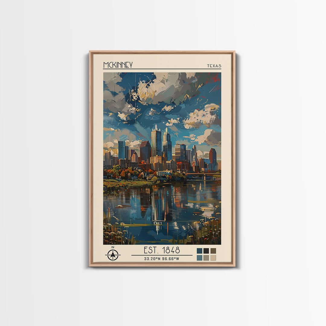 McKinney Travel Poster, Framed Canvas Print, City Travel Poster, Vintage City Poster, City Art Print, Wanderlust Gift, City Wall Art