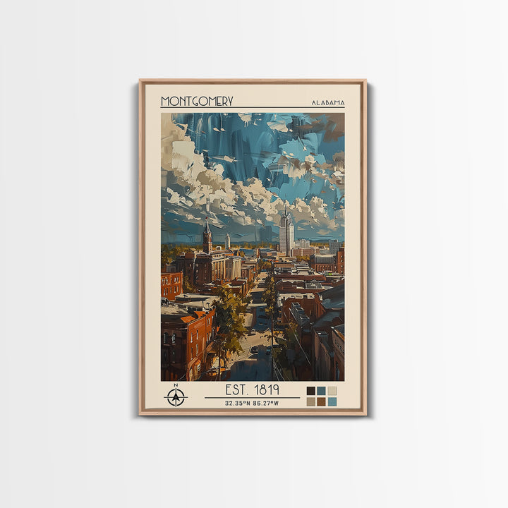 Montgomery Travel Poster, Framed Canvas Print, Travel Wall Decor, Minimalist Poster, Travel Prints, Home Office Decor, City Wall Art