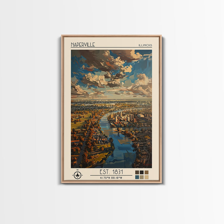 Naperville Travel Poster, Framed Canvas Print, Travel Prints, Landscape Art, Travel Wall Decor, Gallery Wall Set, Retro Travel Print