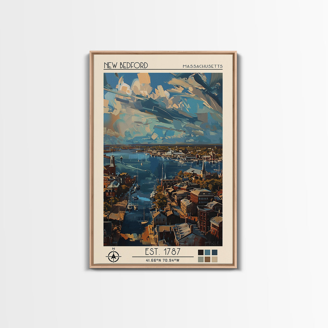 New Bedford Travel Poster, Framed Canvas Print, Travel Art Print, Modern Wall Decor, Home Office Decor, Fine Art Print, Poster Print