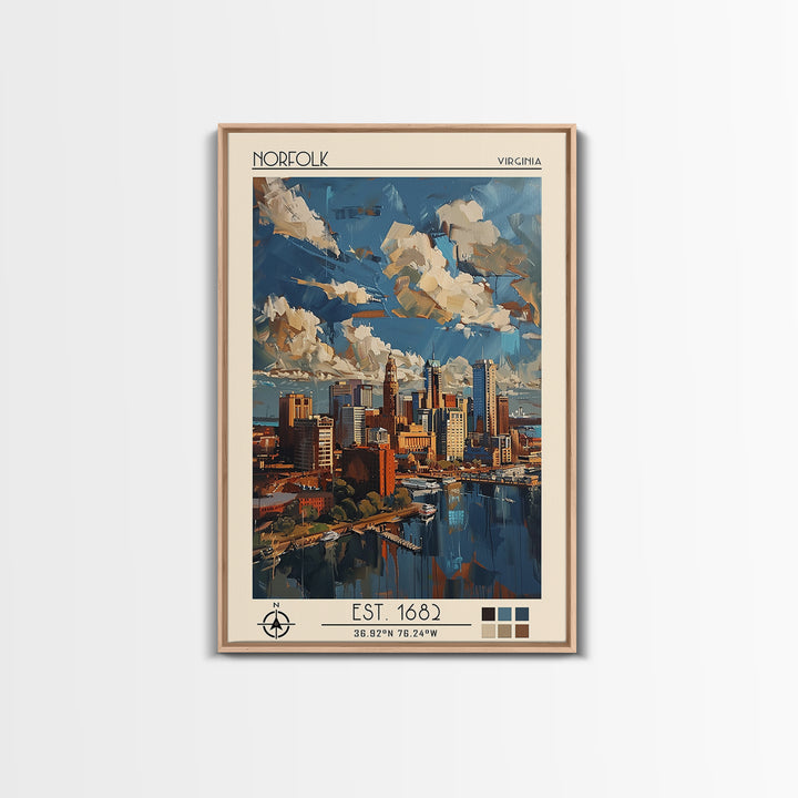 Norfolk Travel Poster, Framed Canvas Print, City Travel Poster, Travel Wall Art, Travel Wall Decor, Modern Wall Decor, City Wall Art